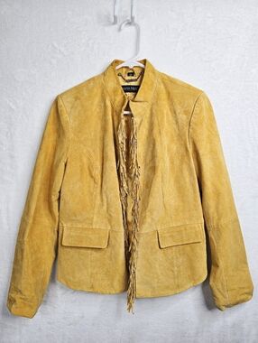 VTG Pamela McCoy Gold Mustard Leather Fringe Jacket Womens Small Western Boho